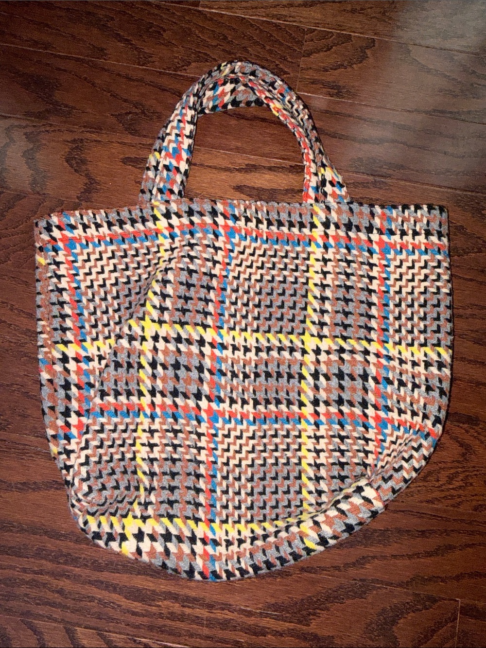 Plaid Multi-Color Tote Bag with Short Handles